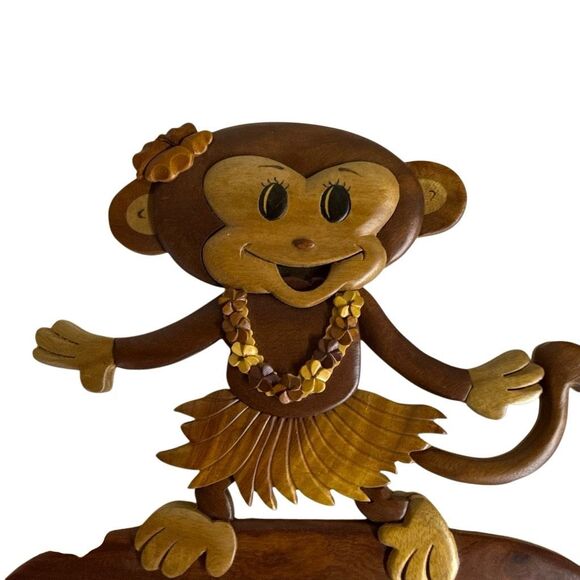 Hawaiian Monkey Hula Girl Big SurfBoard Handcrafted Wood Wall Hanging Art NWOT - Picture 2 of 6